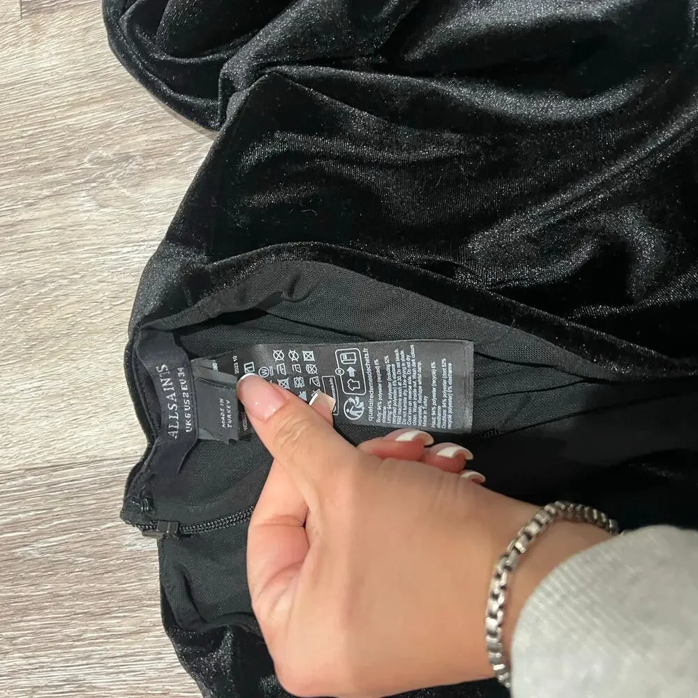 All Saints Mini Velvet Long Sleeve Deep V Dress Size XS - Picture 4 of 7